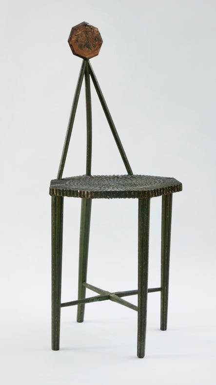 Green octagonal hall chair made for the Octagon at A la Ronde, Devon.
